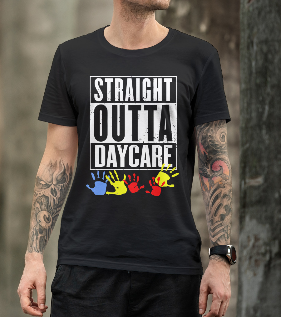 Straight Outta Daycare Colorful Handprints T-Shirt