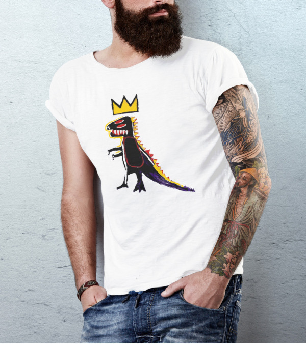 Basquiat Dinosaur Crown Artwork Multicolor T-Shirt