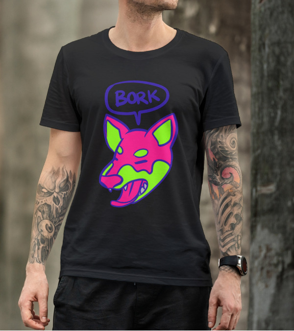 Bork Neon Dog Head With Speech Bubble T-Shirt