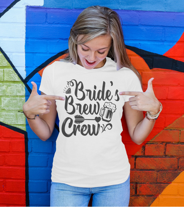 Bride's Brew Crew Diamond Ring Beer Mug Arrow Heart T-Shirt