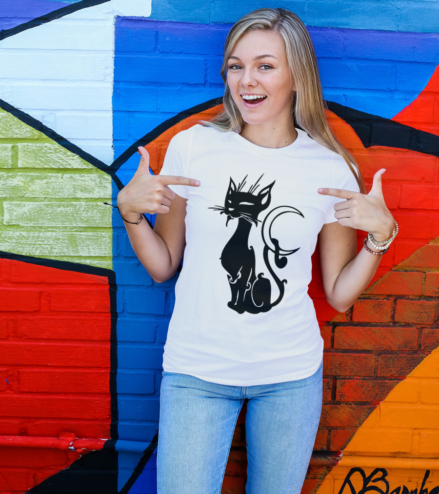 Cat Tribal Crescent Moon T-Shirt
