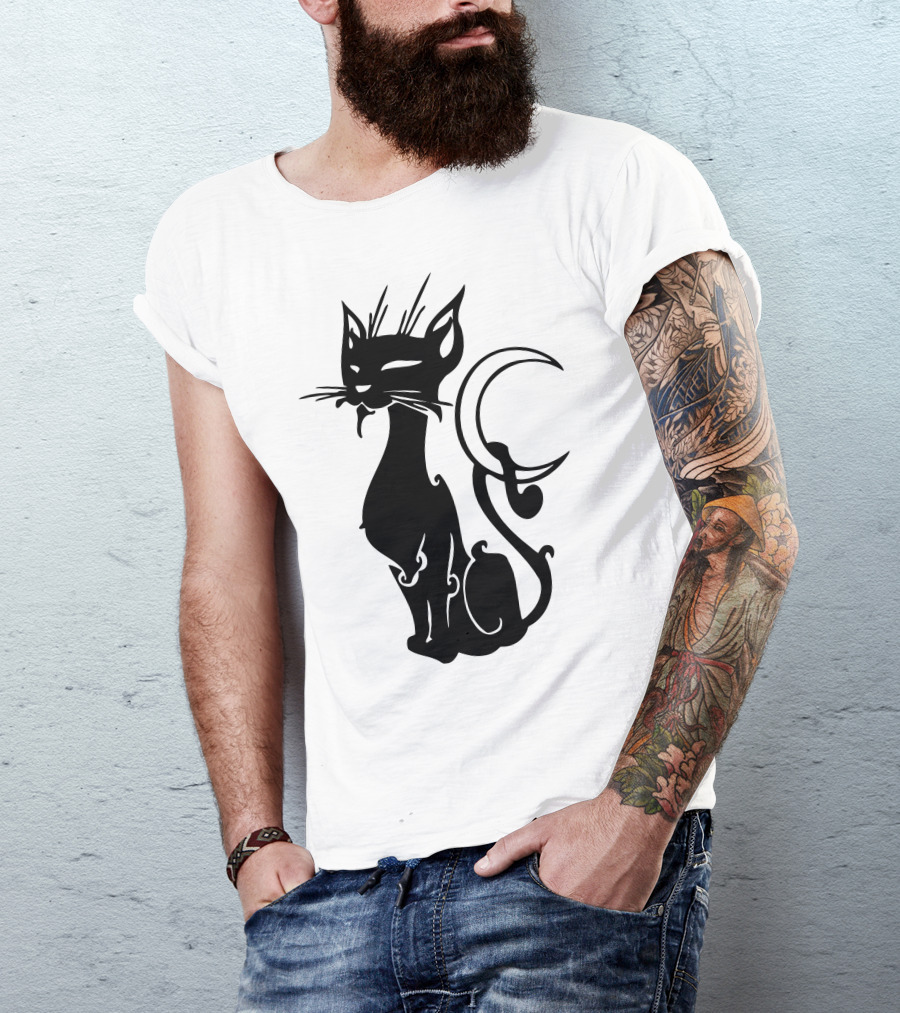 Cat Tribal Crescent Moon T-Shirt