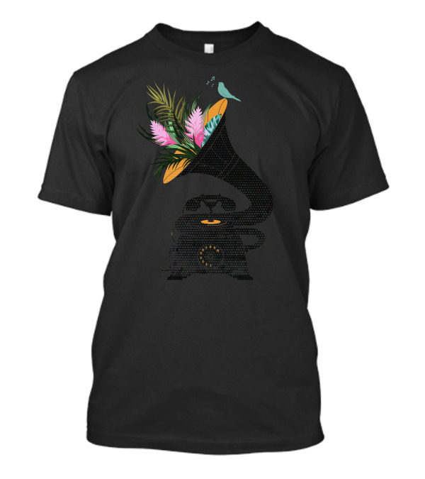 Gramo Phone Tropical Plant Bird T-Shirt