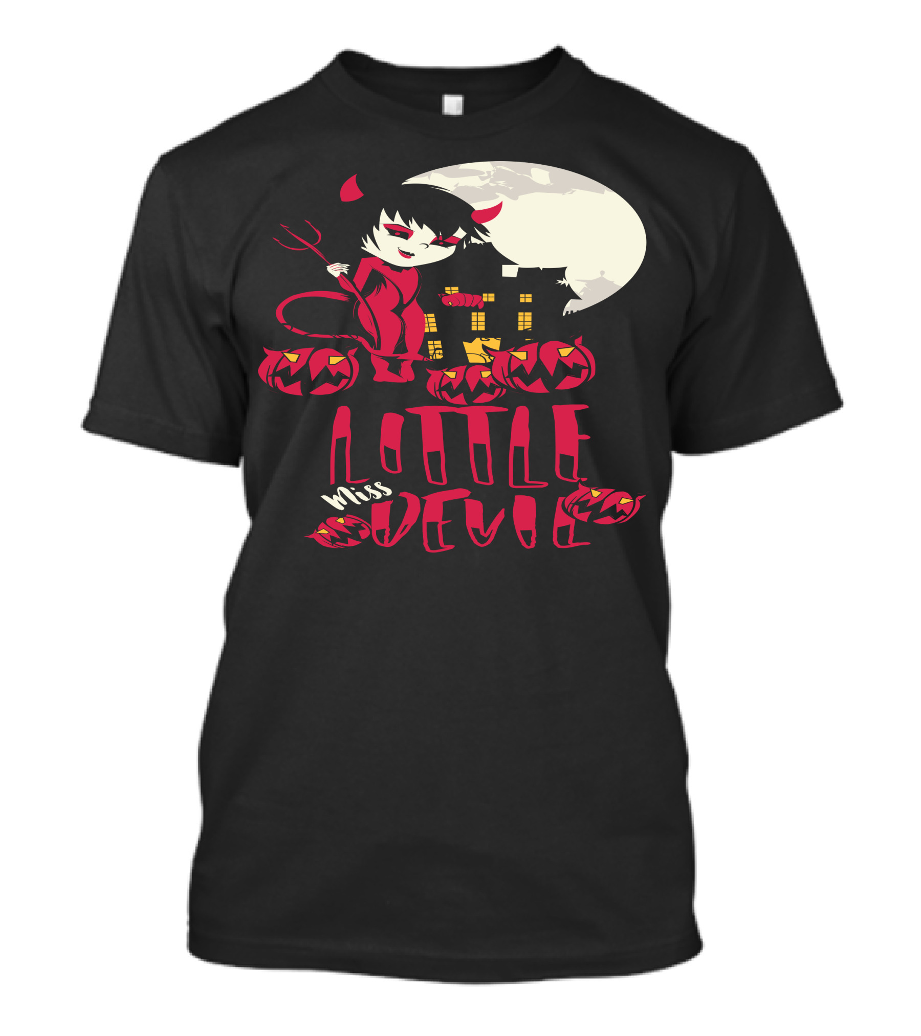 Halloween Little Miss Devil Moonlight Pumpkin Scene T-Shirt