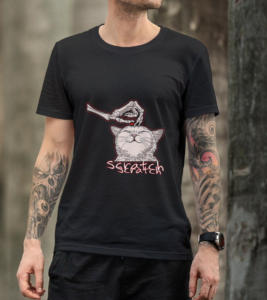 Scratch Skeleton Hand Halloween Cat T-Shirt