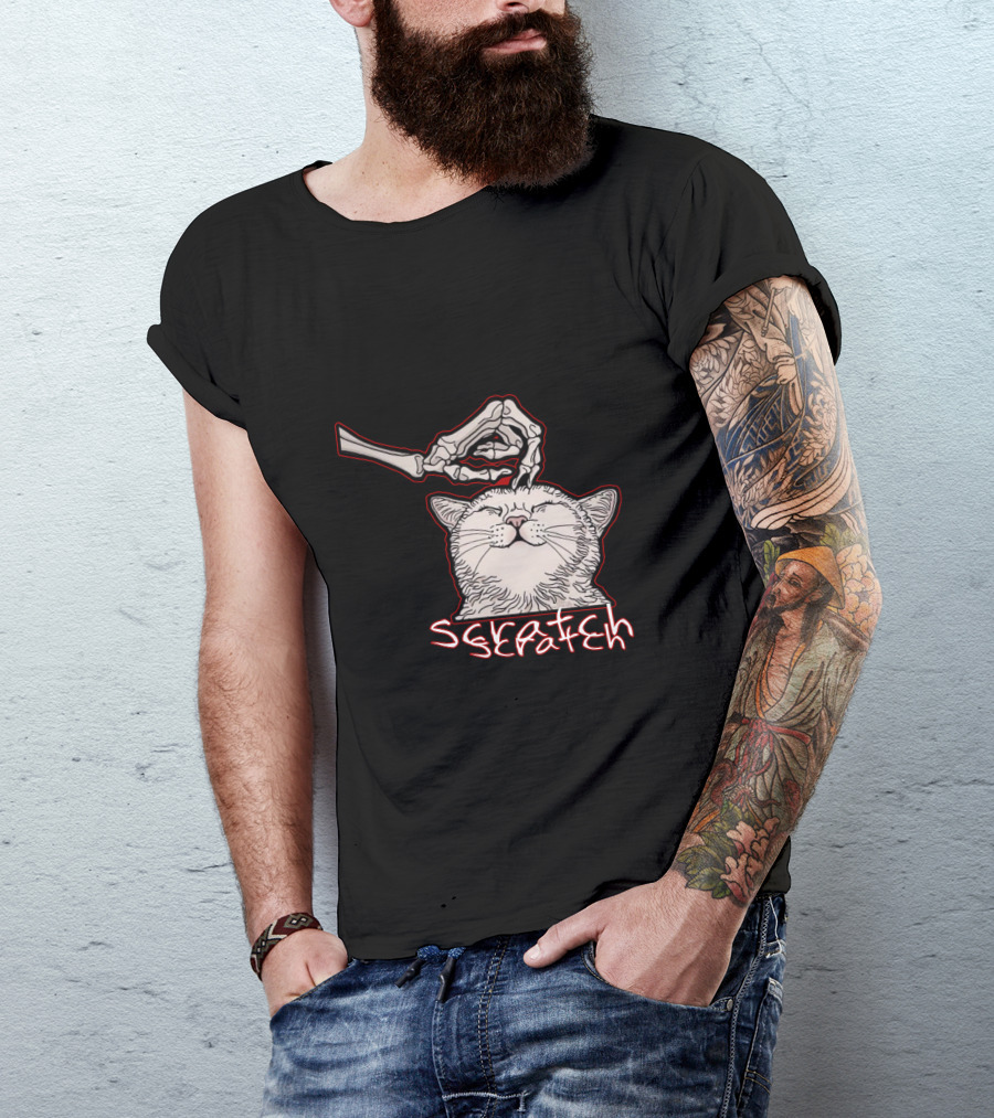 Scratch Skeleton Hand Halloween Cat T-Shirt
