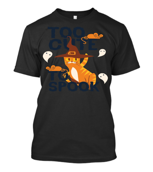 Too Cute To Spook Halloween Cat Witch Hat Mice Ghosts T-Shirt