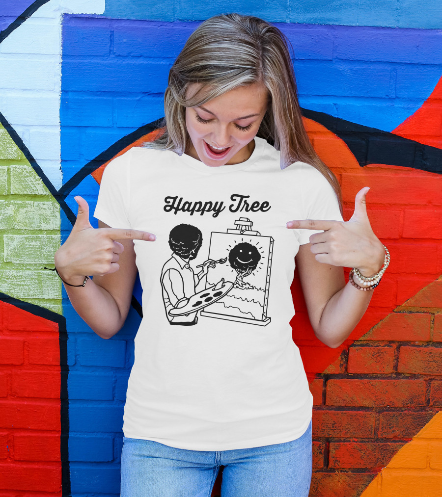 Happy Tree Artist Painting Smiley Face Tree T-Shirt