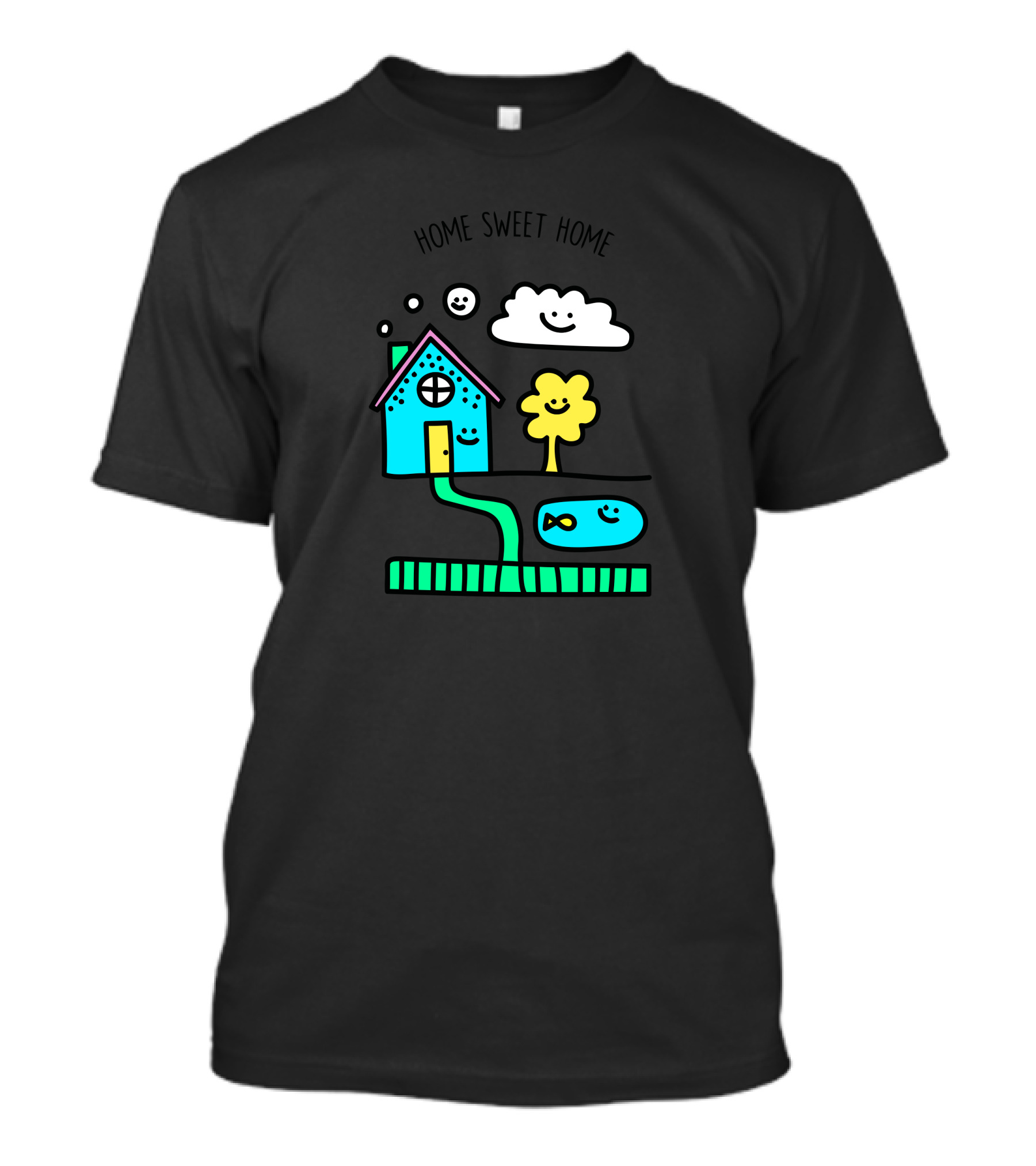 Home Sweet Home Happy House And Fish Pond Porky Roebuck New T-Shirt