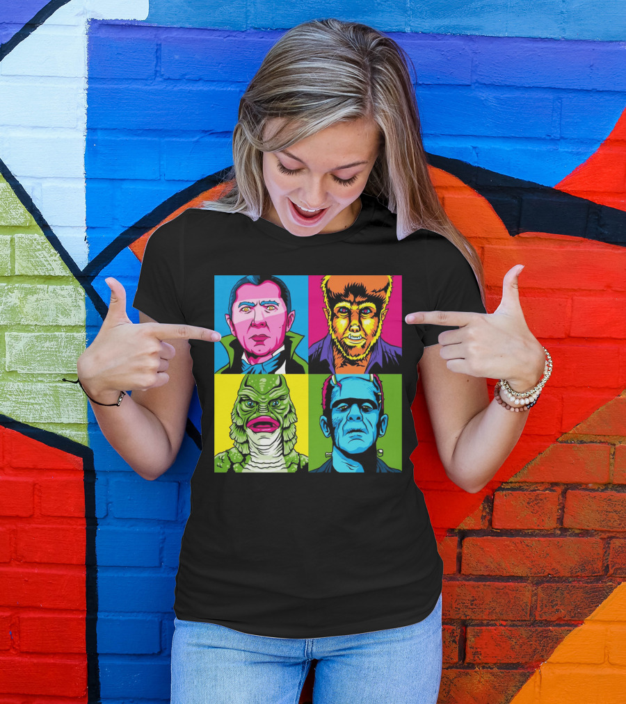 Hot Pop Monster Dracula Wolfman Creature Frankenstein T-Shirt