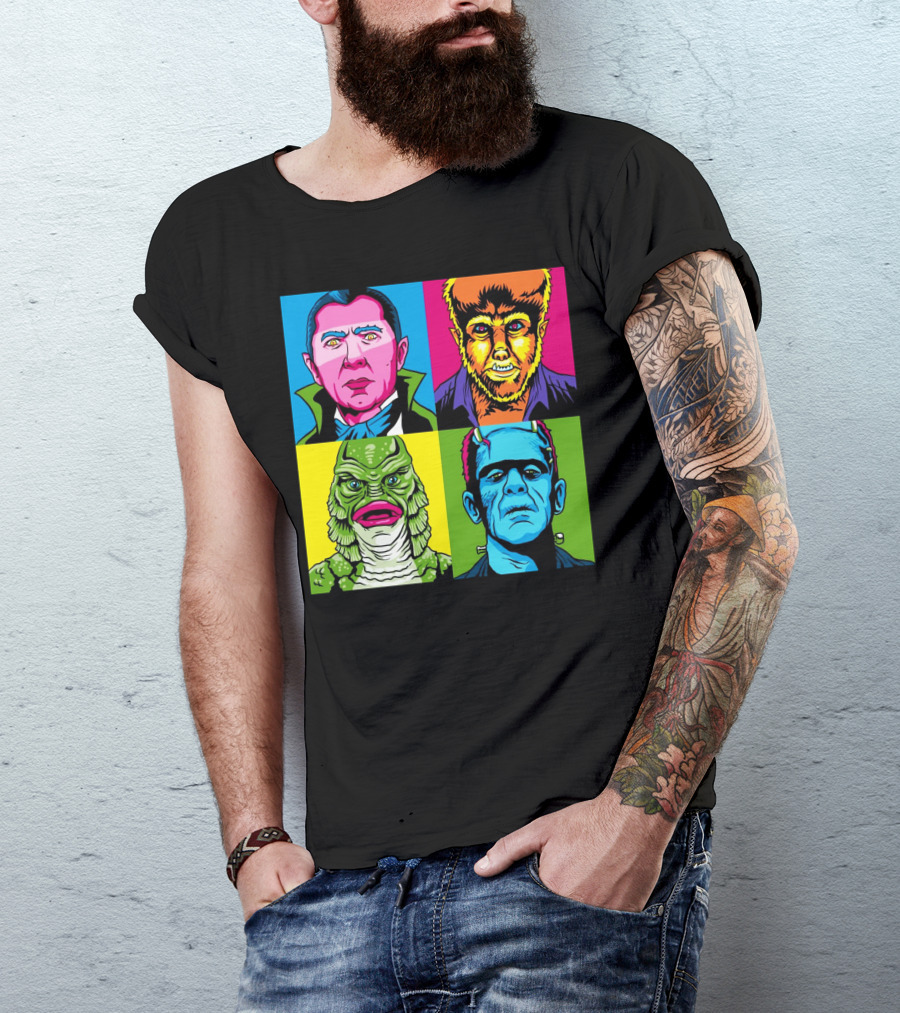 Hot Pop Monster Dracula Wolfman Creature Frankenstein T-Shirt