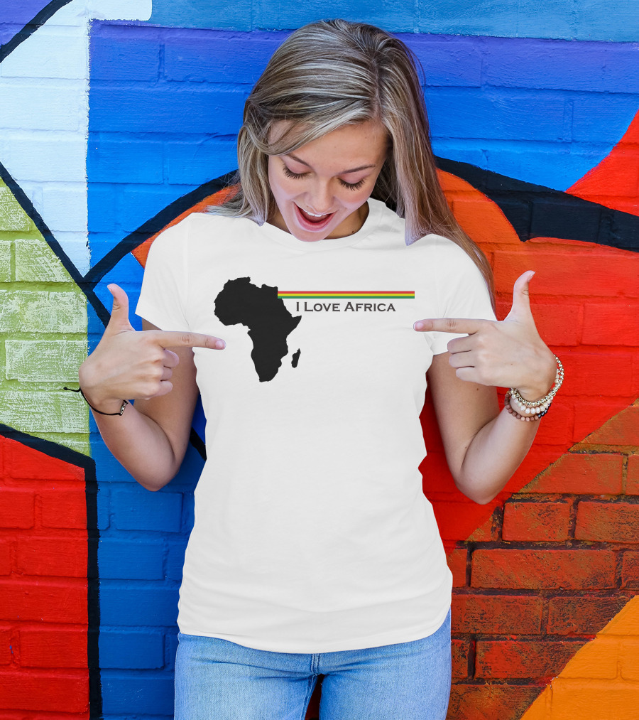 I Love Africa Continent Silhouette With Red Yellow Green Stripes T-Shirt
