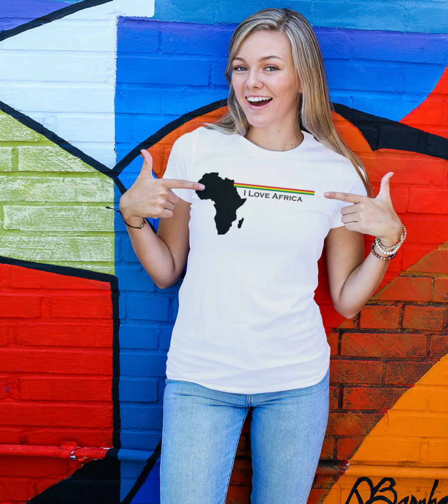 I Love Africa Continent Silhouette With Red Yellow Green Stripes T-Shirt