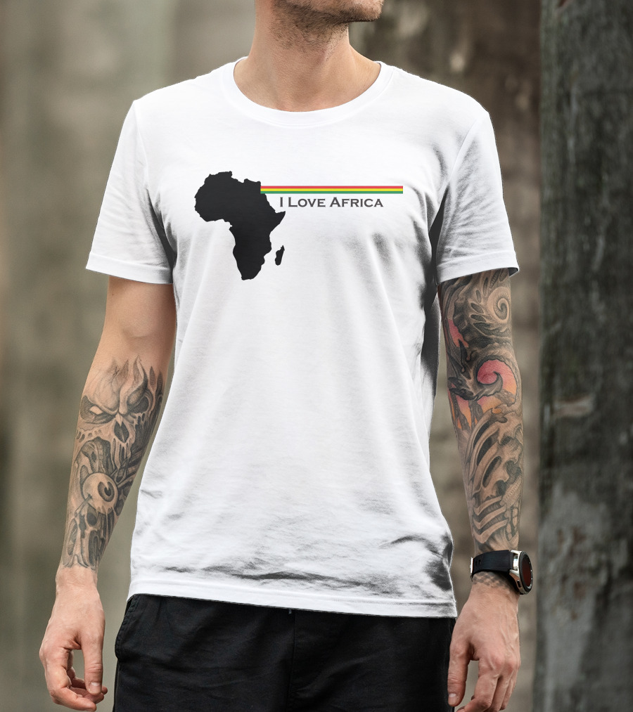 I Love Africa Continent Silhouette With Red Yellow Green Stripes T-Shirt