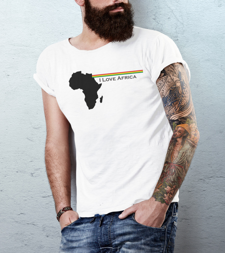 I Love Africa Continent Silhouette With Red Yellow Green Stripes T-Shirt