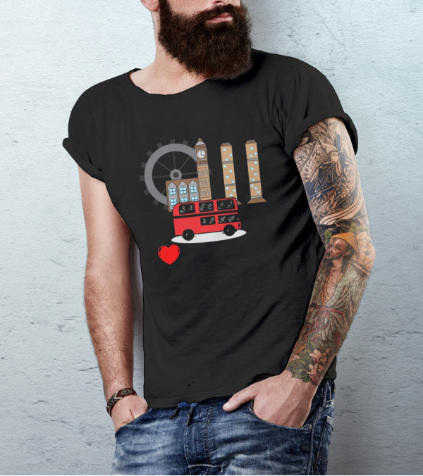 I Love London Red Bus Big Ben Ferris Wheel T-Shirt