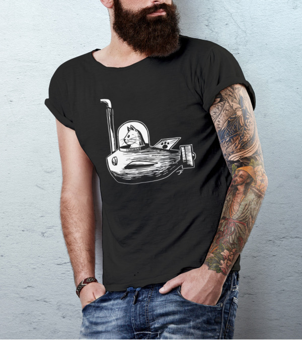 Inktober Day 20 Deep Razzy Cat Submarine Adventure T-Shirt