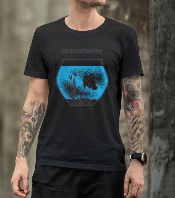 Manateeny Fishbowl Silhouette Blue Aquatic Scene T-Shirt