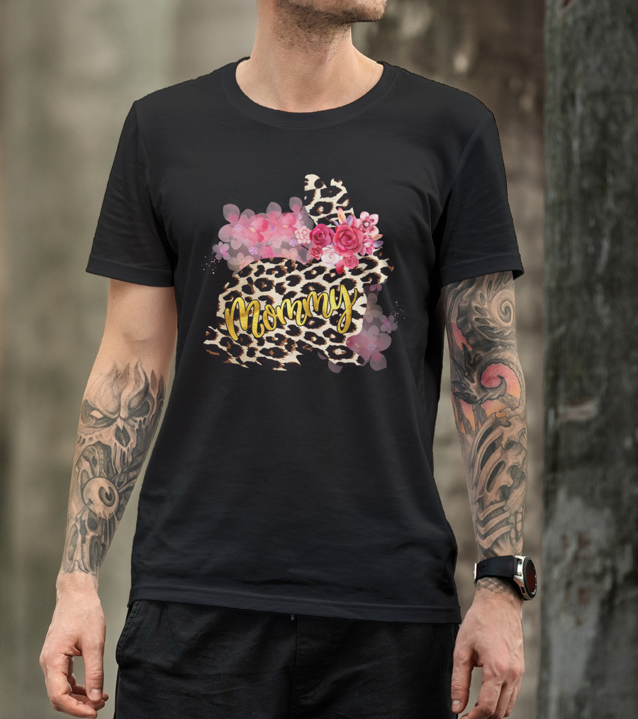 Mommy Leopard Rabbit Rose Floral Blossoms T-Shirt