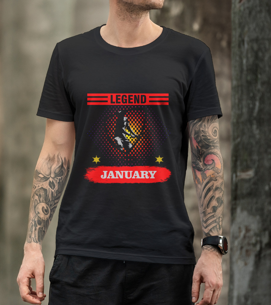 Tennis Legend Icon Silhouette With January Birth T-Shirt