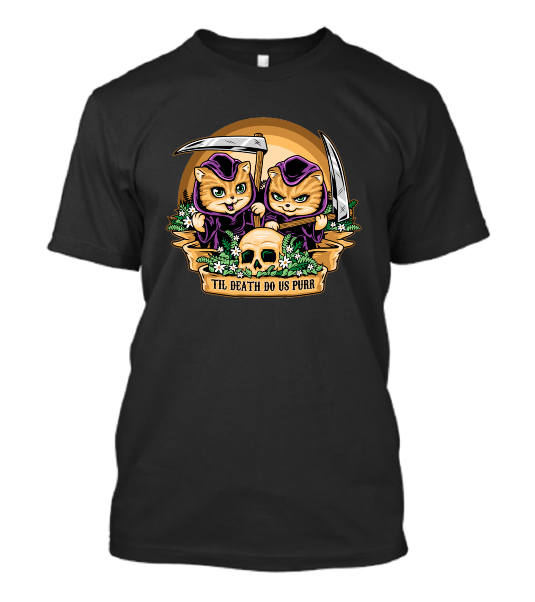Til Death Do Us Purr Grim Reaper Cats With Skulls And Scythes T-Shirt