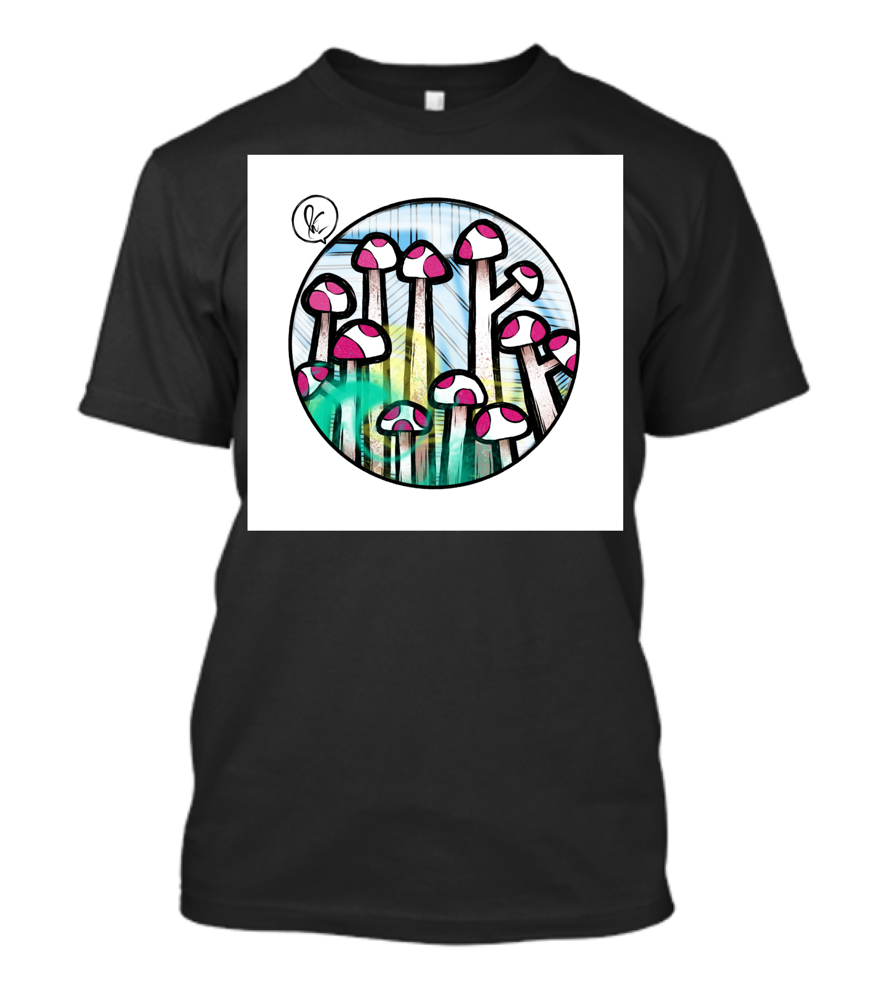 World Of Fungus Psychedelic Mushroom Circle Sketch T-Shirt