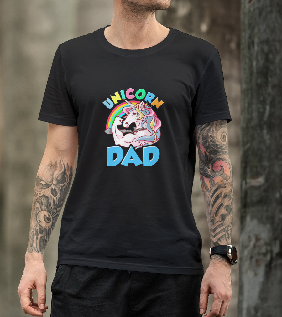 Unicorn Dad Cool Awesome Muscular Rainbow T-Shirt