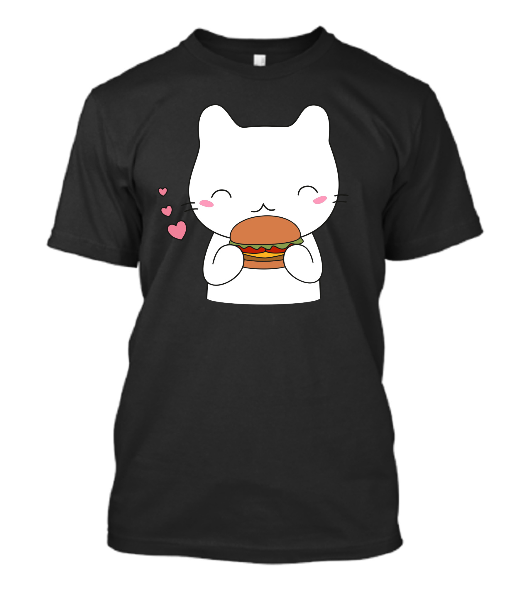 Cat Eating A Burger With Hearts And Whiskers T-Shirt