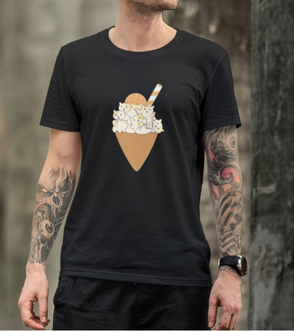 Cute Cat Ice Cream Cone Delight With Kitten Scoops And Cookie Wafer T-Shirt