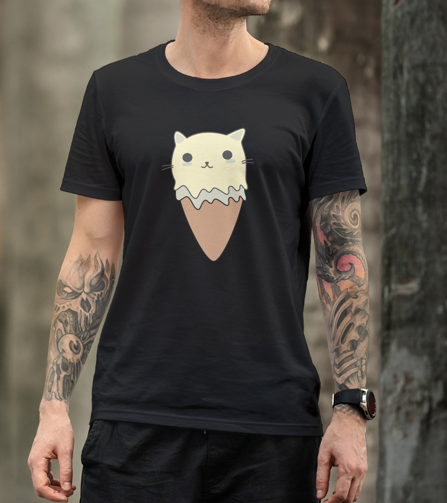 Cat Ice Cream Cone Cute Kawaii Face T-Shirt