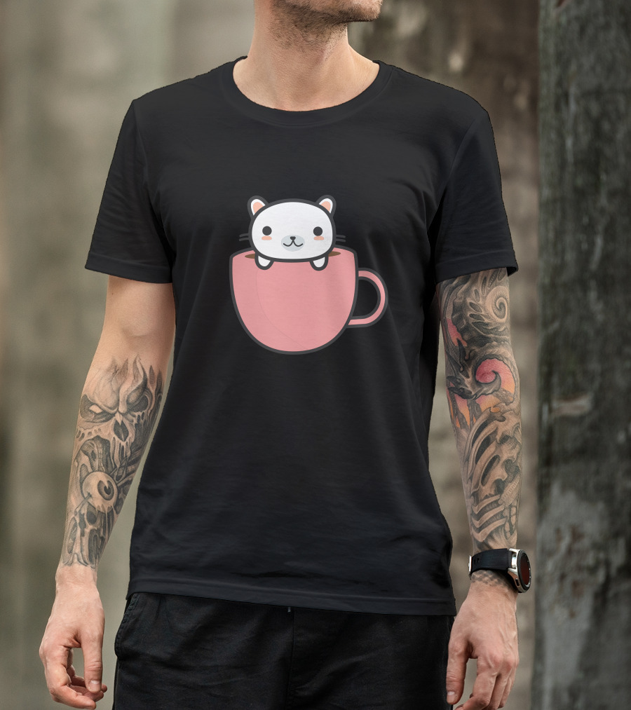 Cat In A Coffee Cup Adorable Kitty Peeking Out T-Shirt