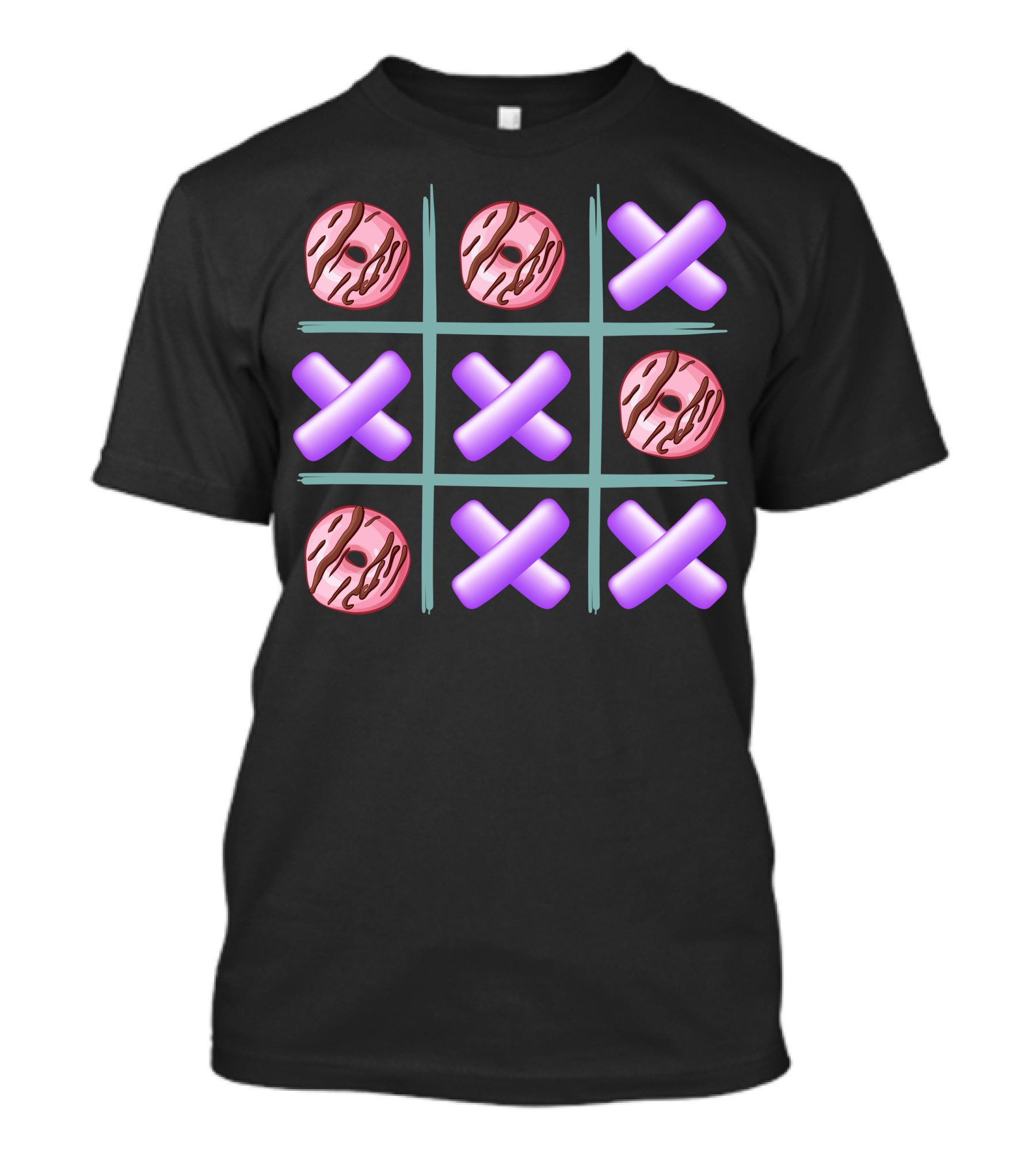 Donut Game Tic Tac Toe Pink Frosted Chocolate Drizzle T-Shirt