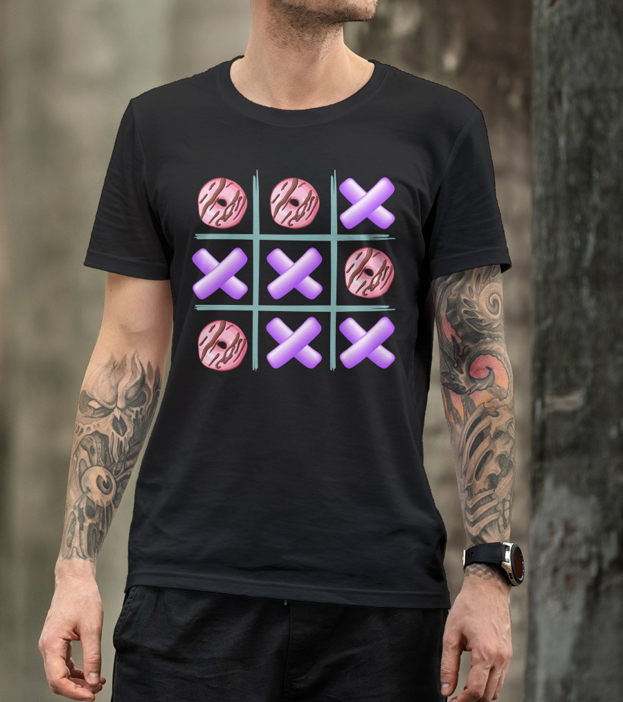 Donut Game Tic Tac Toe Pink Frosted Chocolate Drizzle T-Shirt