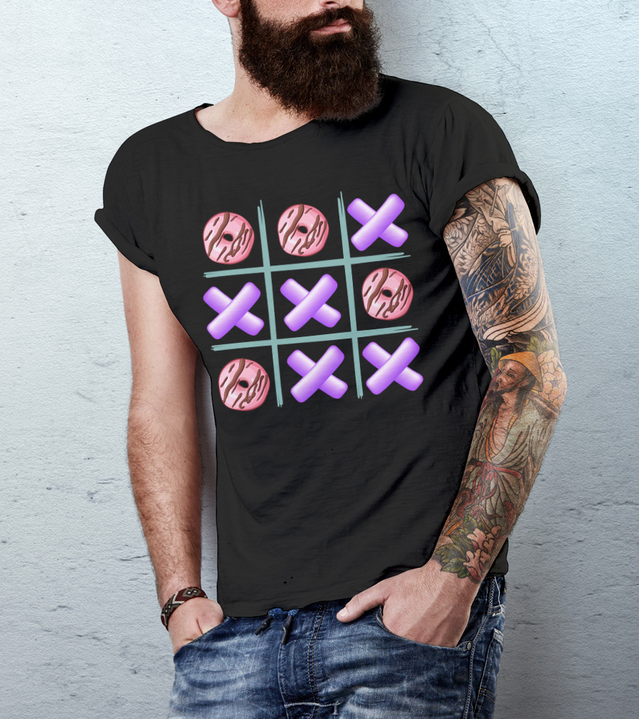 Donut Game Tic Tac Toe Pink Frosted Chocolate Drizzle T-Shirt