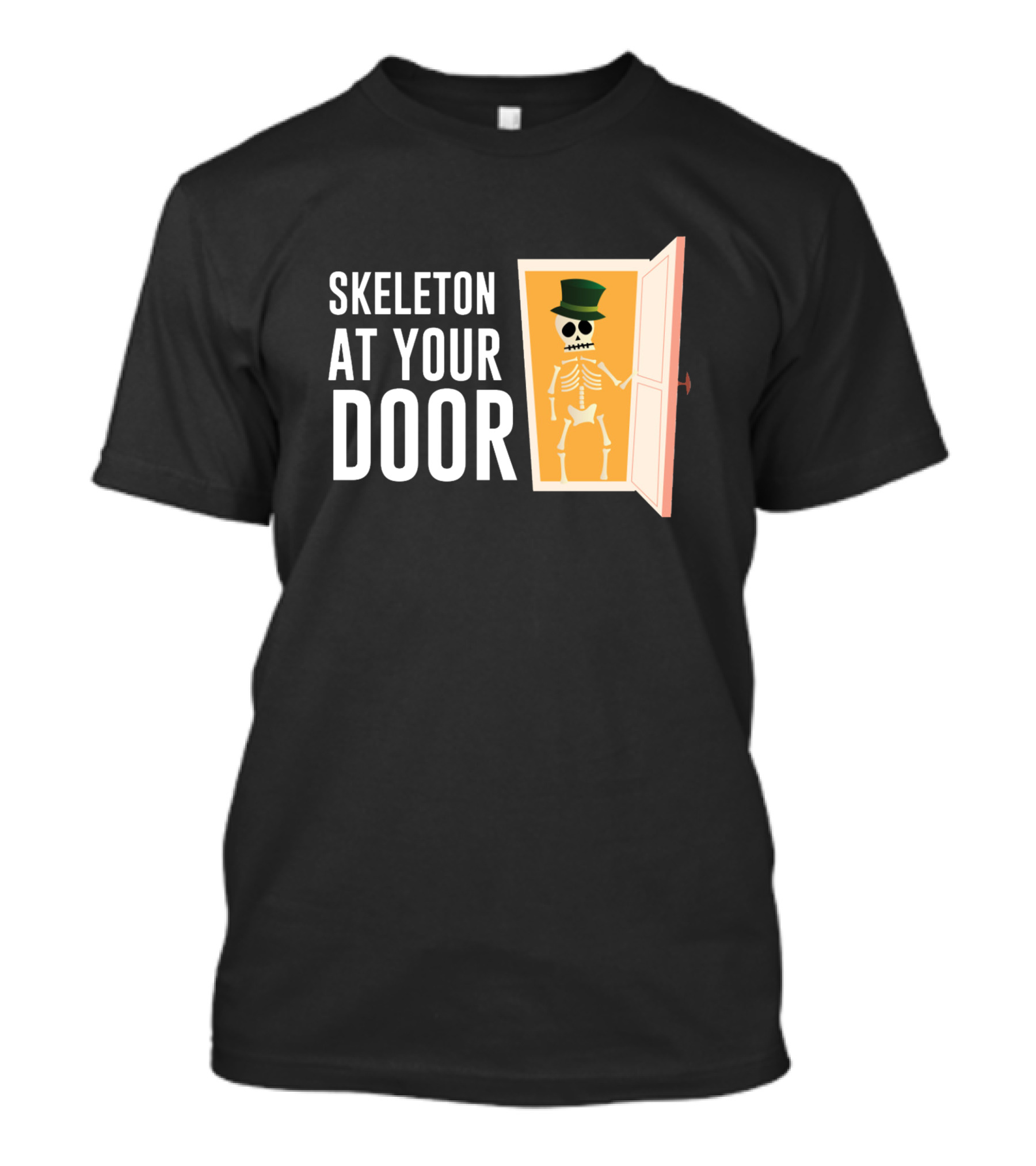 Skeleton At Your Door Creepy Top Hat Halloween T-Shirt