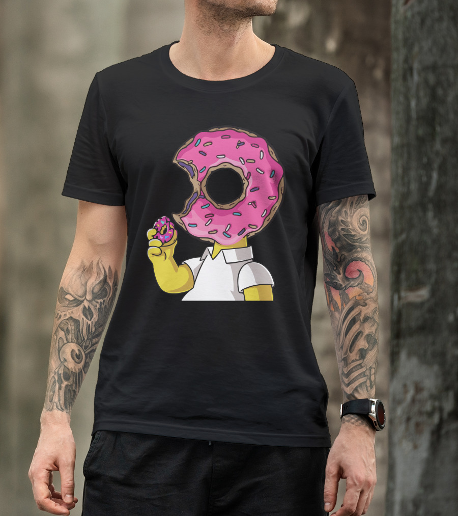 I Love Donut Pink Sprinkles Cartoon Character Eating Bite T-Shirt