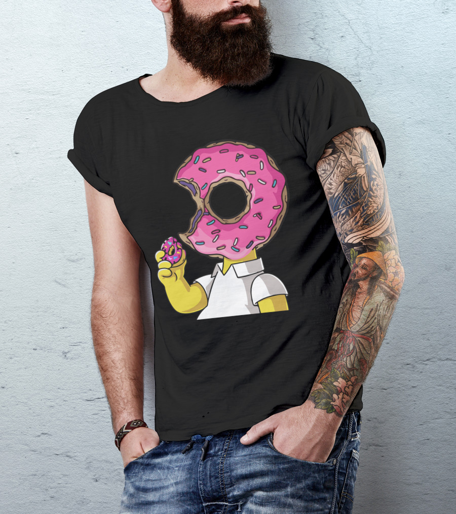 I Love Donut Pink Sprinkles Cartoon Character Eating Bite T-Shirt