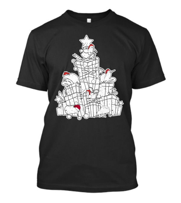 Kiwi Birds In Santa Hats On Christmas Presents Tree T-Shirt