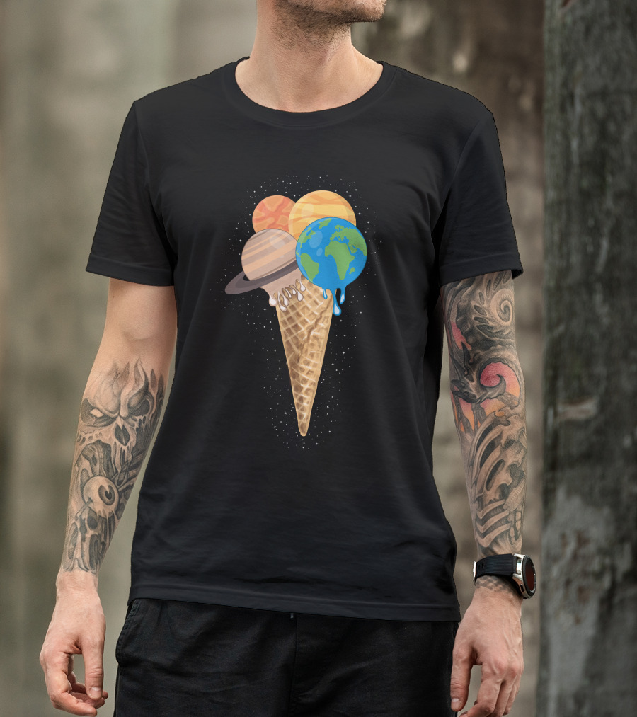 Planet Ice Cream Solar System Cones Jupiter Earth Saturn Venus Frozen Treats Space T-Shirt