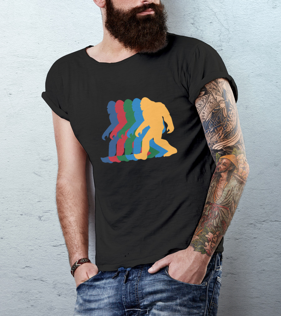 Retro Bigfoot Silhouette 70s Psychedelic Colors T-Shirt