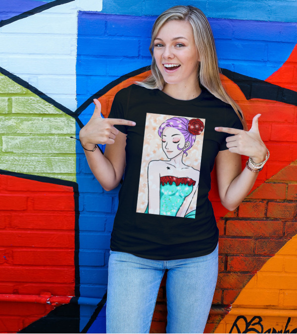 Sparkling Ballerina Star Tattoo Red Flower Purple Hair Mint Dress T-Shirt