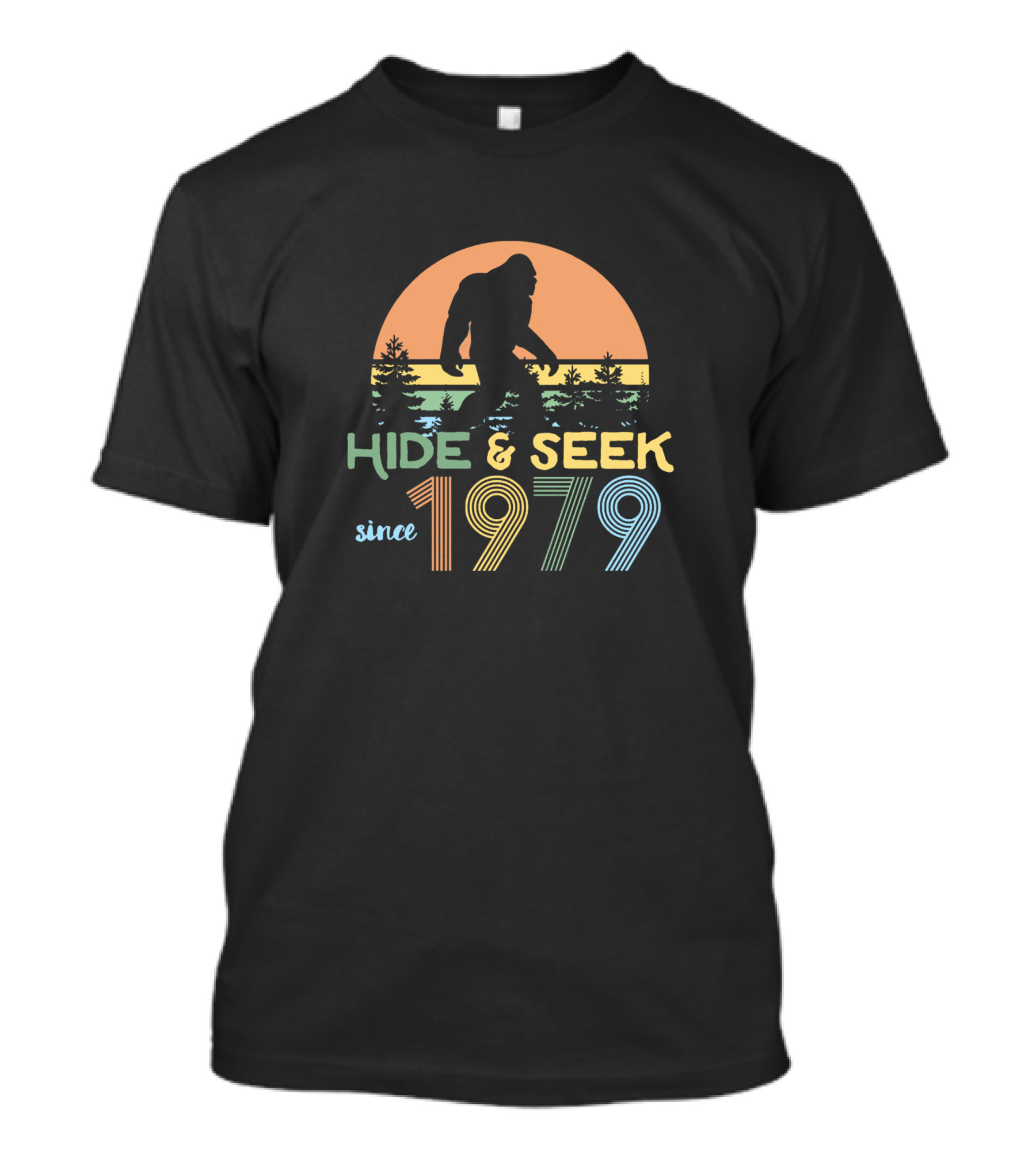 Hide And Seek Bigfoot Vintage Silhouette Since 1979 Sunset Forest T-Shirt