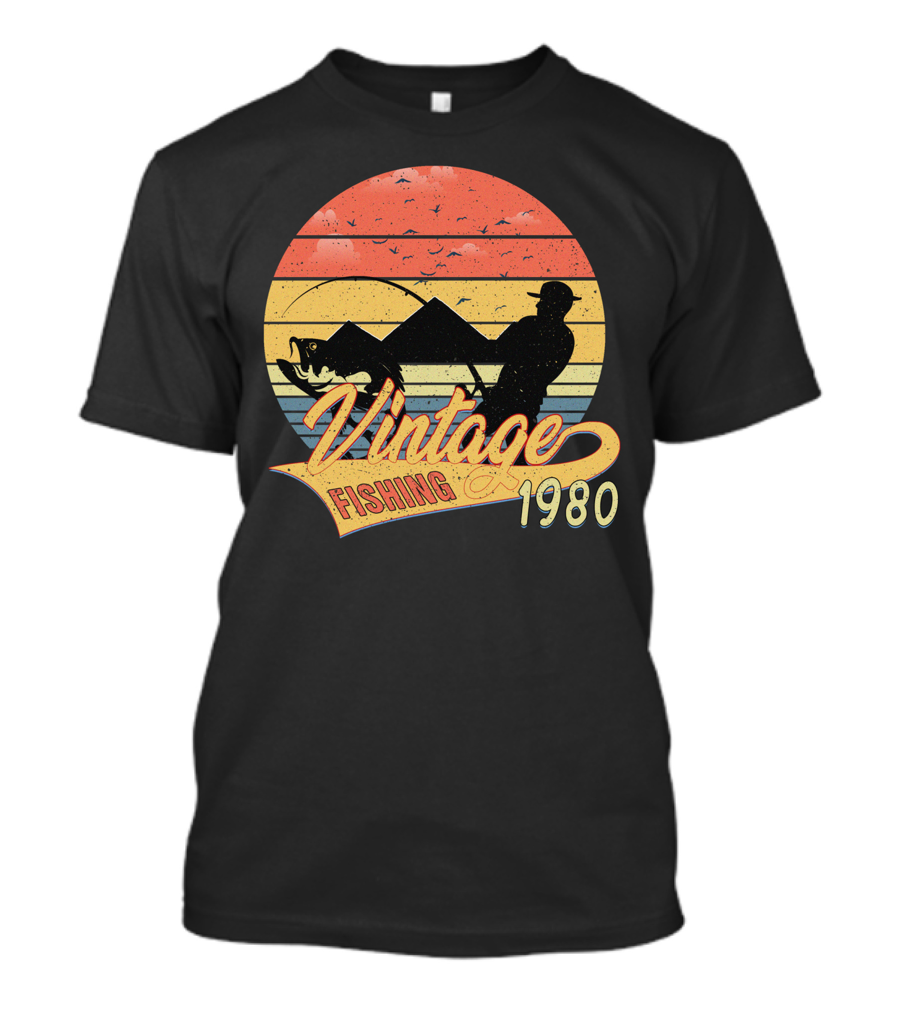 Vintage Fishing 1980 Sunset Mountains T-Shirt