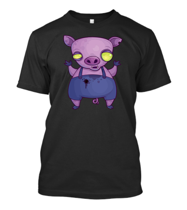 Zombie Piggy Glowing Eyes Purple Overalls T-Shirt