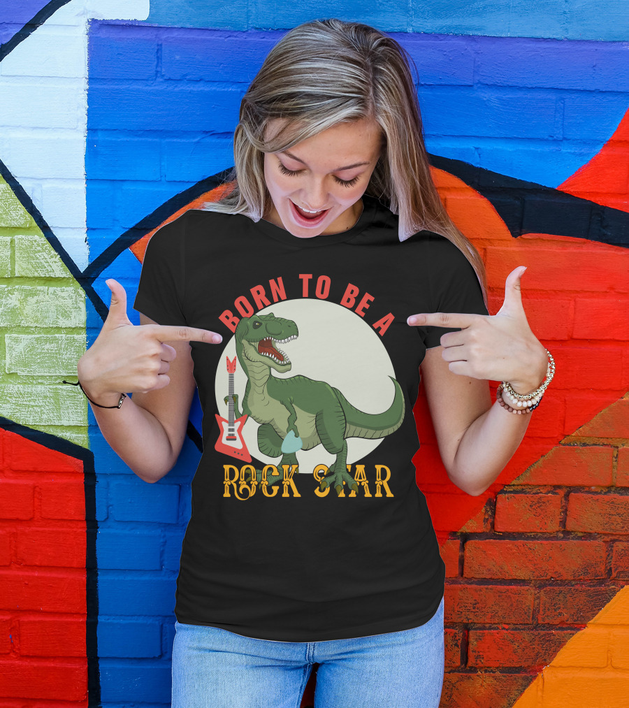 Born To Be A Rock Star Dinosaur With Red Guitar T-Shirt