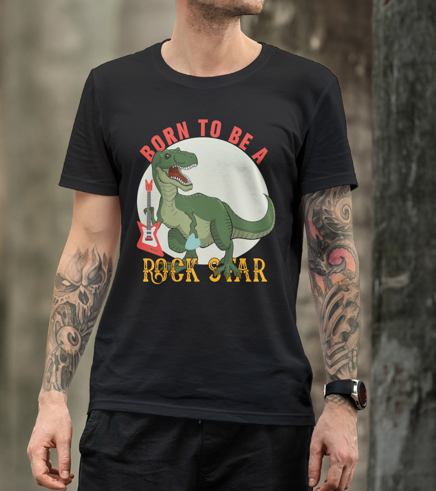 Born To Be A Rock Star Dinosaur With Red Guitar T-Shirt