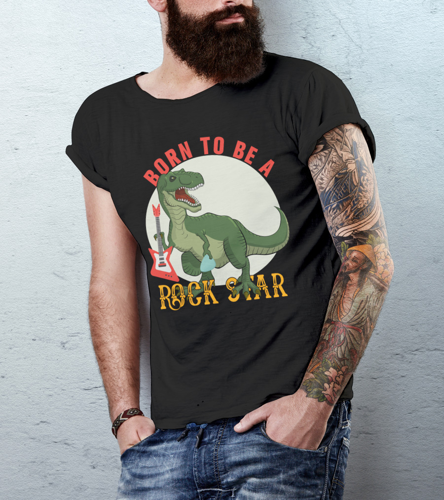 Born To Be A Rock Star Dinosaur With Red Guitar T-Shirt