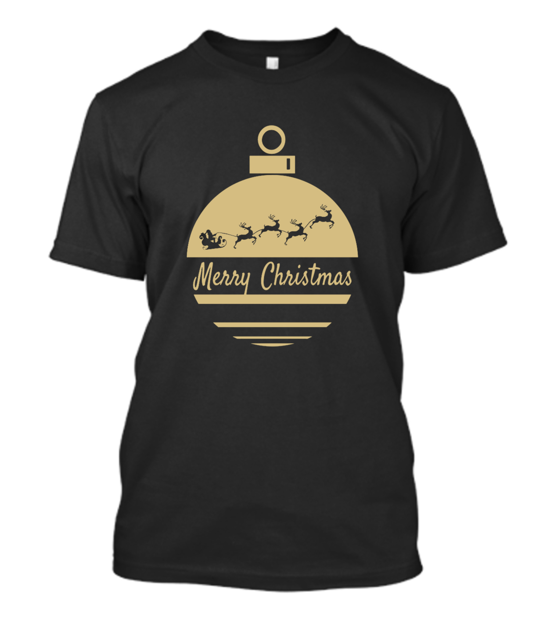 Merry Christmas Bauble Santa Sleigh Reindeer Gold T-Shirt