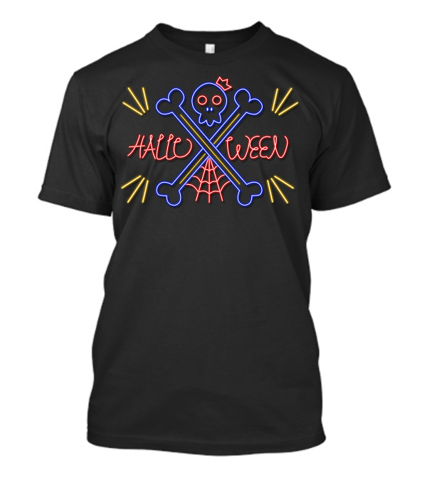 Halloween Neon Skull And Crossbones With Web And Crown T-Shirt