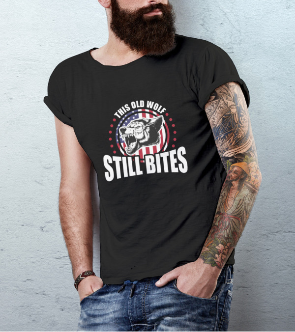 This Old Wolf Still Bites American Flag Patriotic T-Shirt